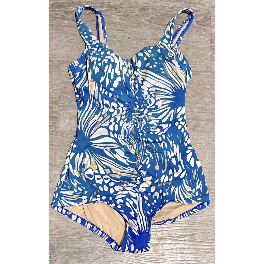 Maxine of Hollywood Blue Ruched Swimsuit Size 16